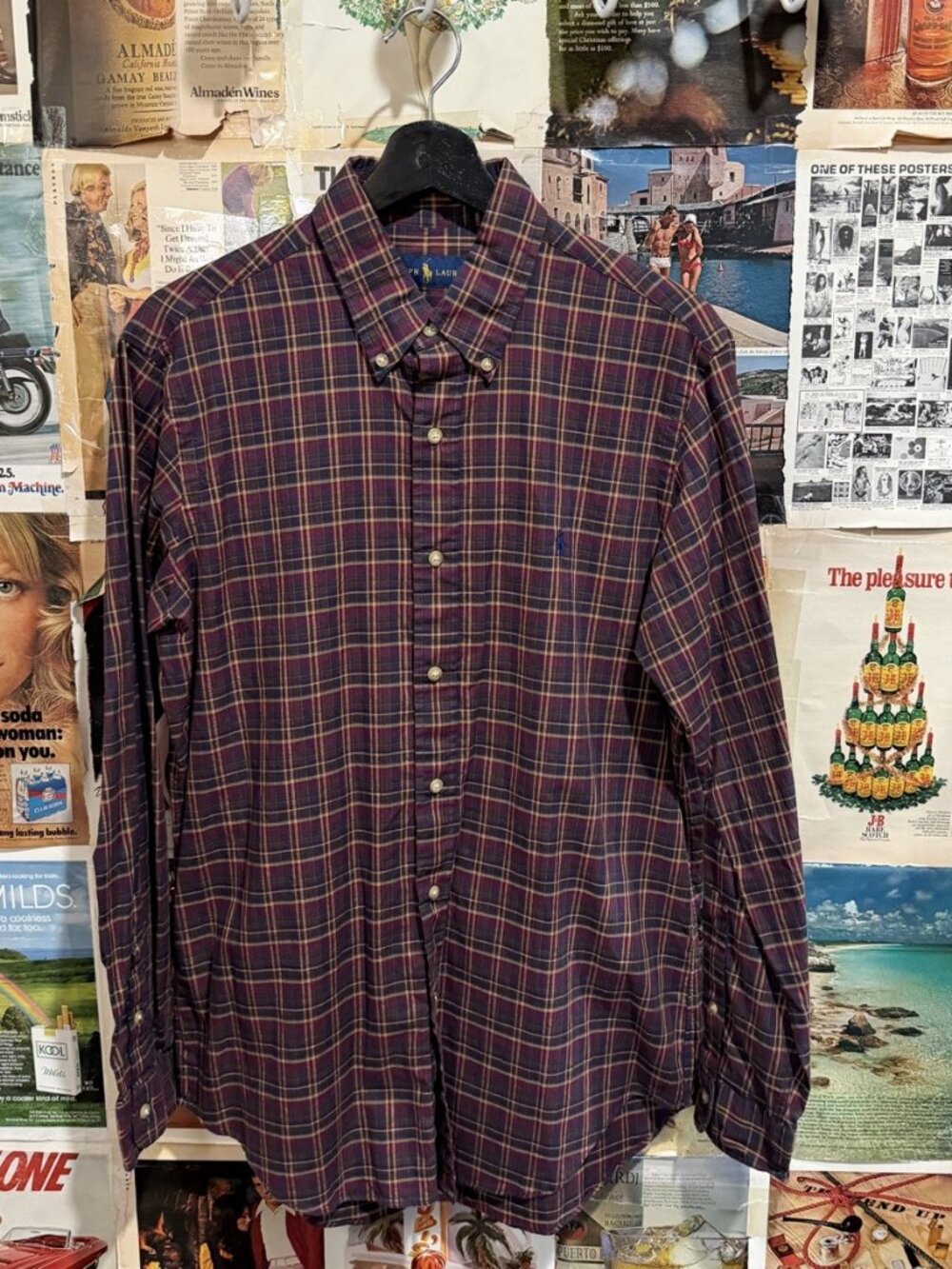 Polo Ralph Lauren Plaid Button Down Shirt M Burgundy Navy